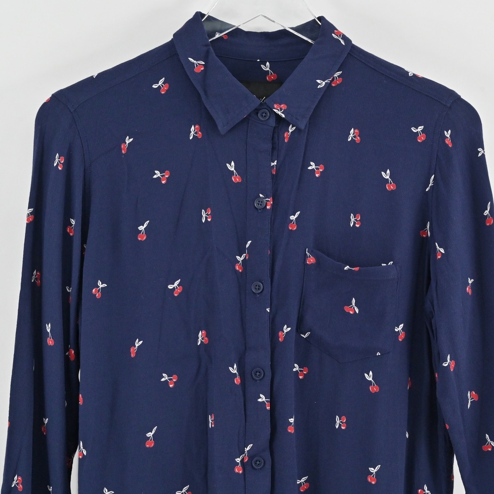Rails Womens Kate Top Size XS Cherry‎ Print Preppy Button Navy Blue Long Sleeve - Picture 9 of 13
